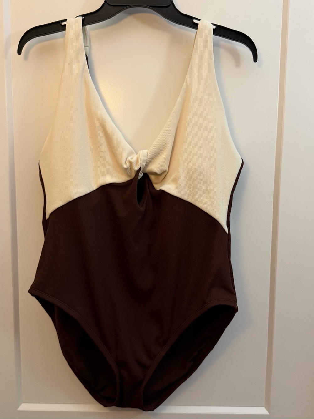 XL Time and Tru Cream and Brown Colorblock One-Piece